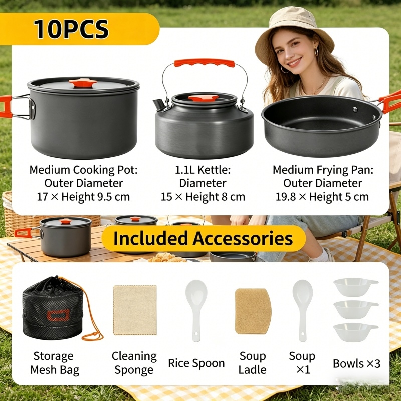 Camping Cooking Pan Set - Home Household Camping Cookware Set with