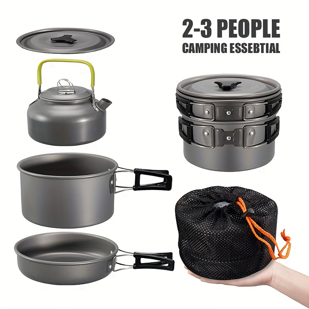 Camping Cooking Pan Set - Outdoor camping cookware set made of